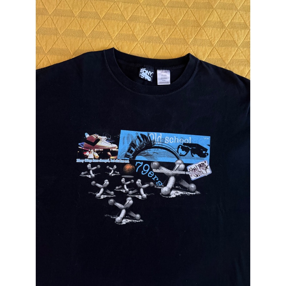 90s y2k Vintage PONY Old‎ School T-Shirt Black Graphic Print Hip Hop 3XL